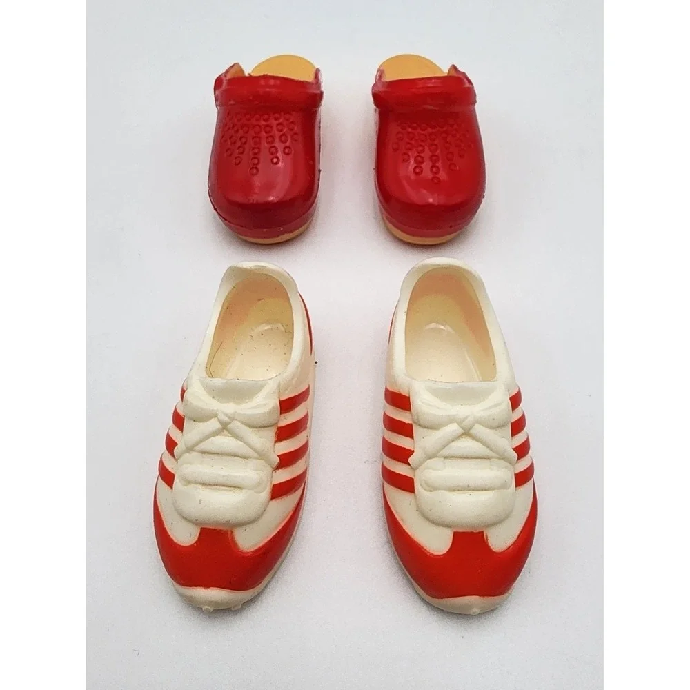 Lot of 2 Pairs 1983 Tomy Kimberly Doll Shoes RED Clogs Slip Ons and Tennis Shoes